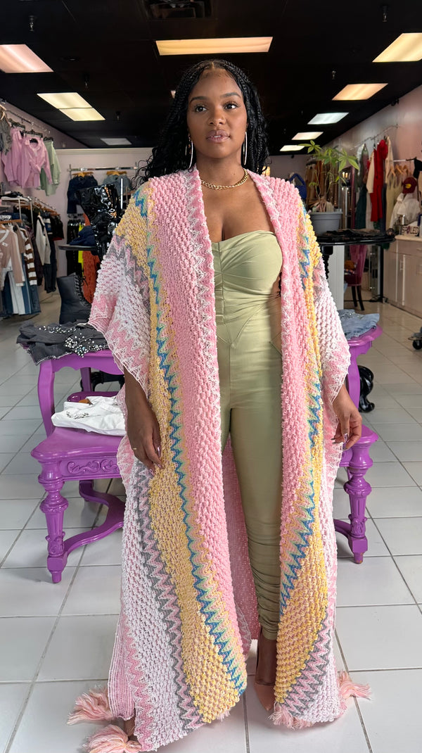 Pink Bohemian Knit Kimono