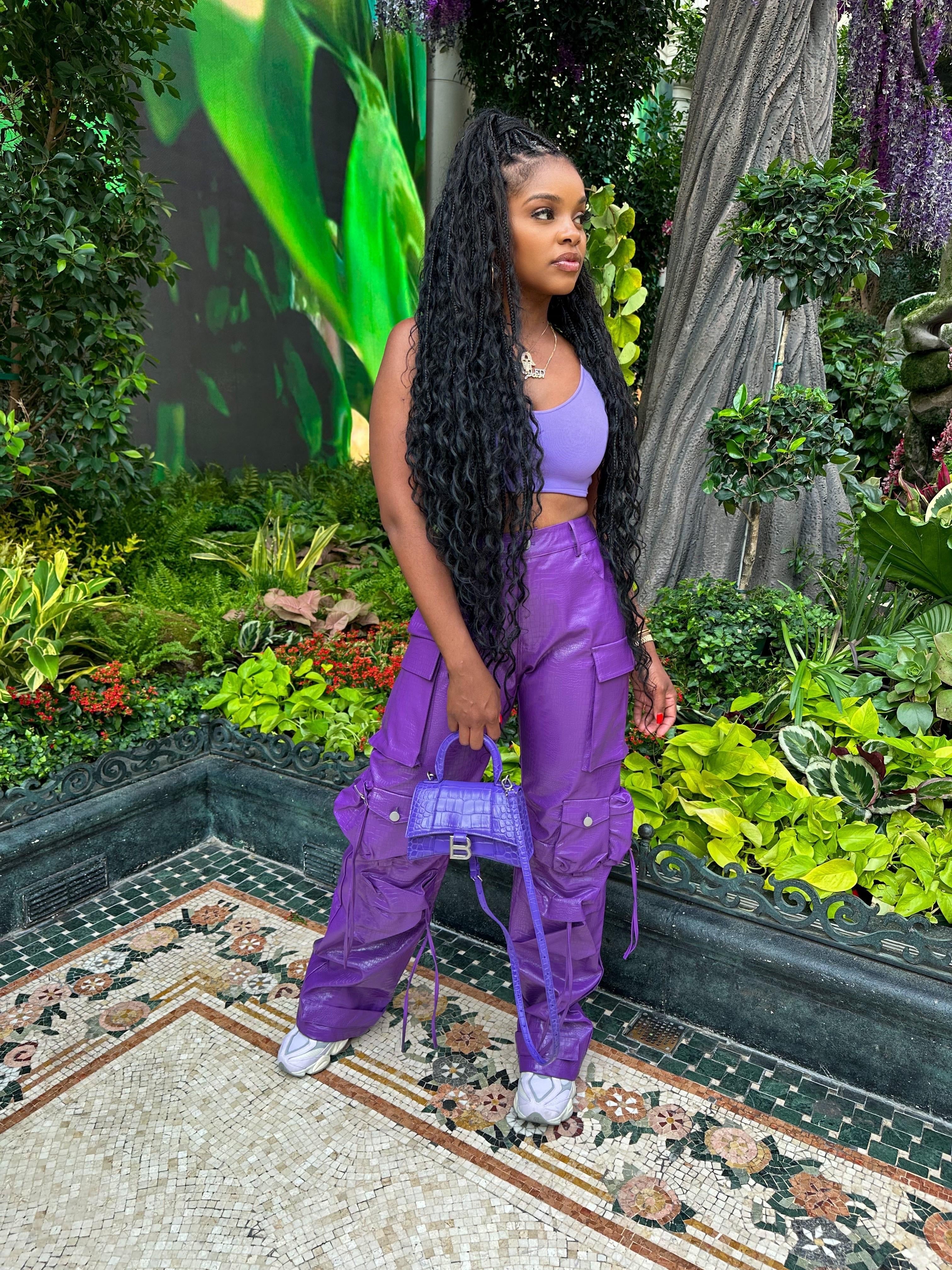 Exotic | Purple Croc High Waist Cargo Pants