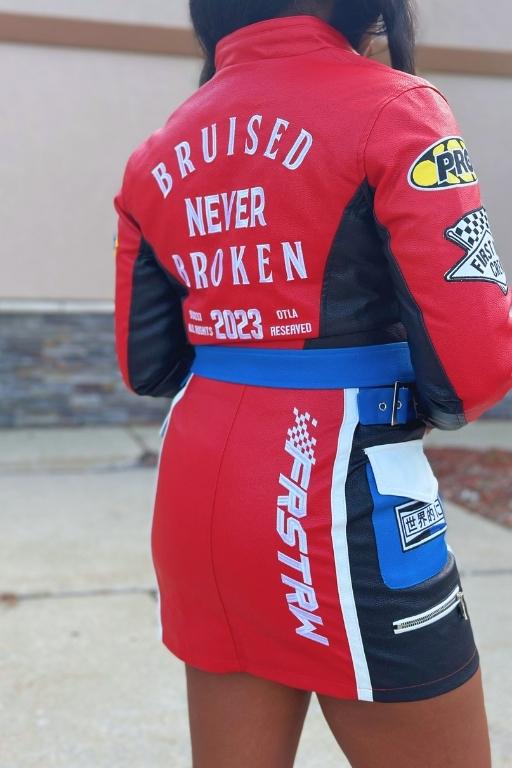 Never Broken | Mini Leather Racing Cargo Skirt