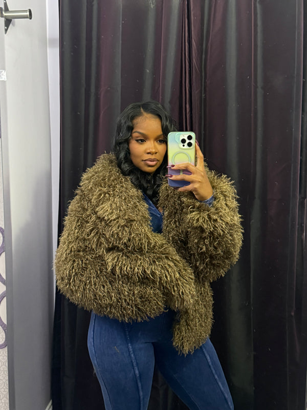 Brown faux Mongolian