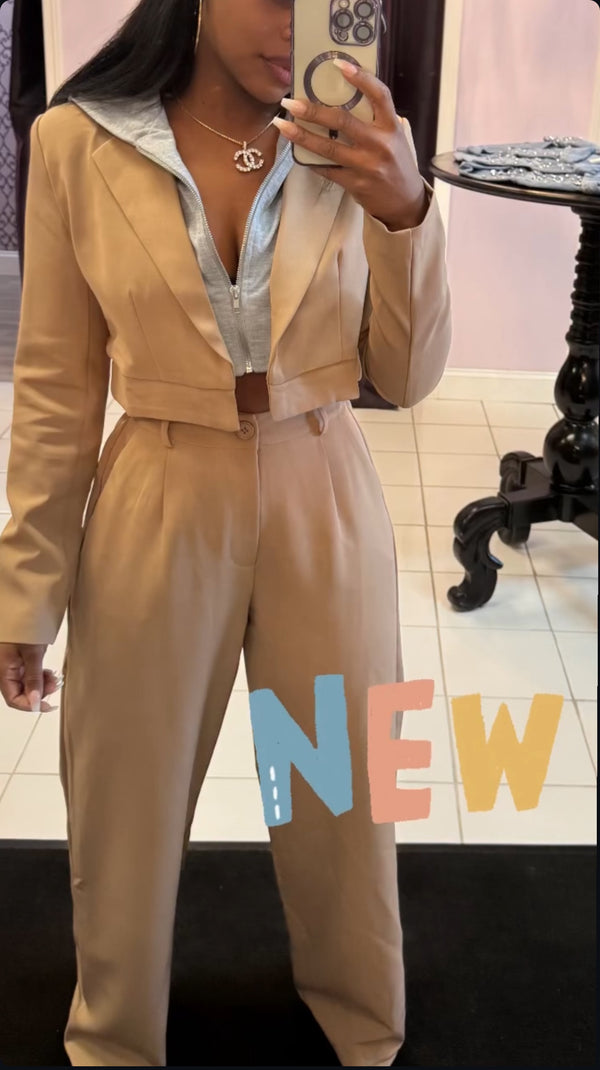 Hoodie crop blazer and wide leg high waist pant