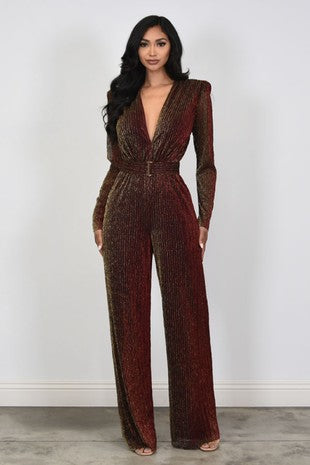 metallic mesh crinkle jumpsuit