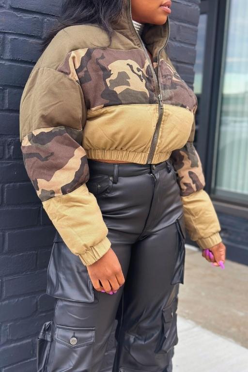 Forever Grounded | Mixed Camo Crop Puffer Jacket