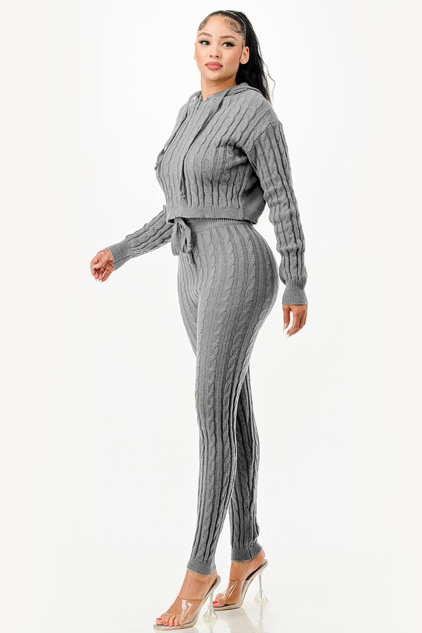 Grey Cable Knit Set