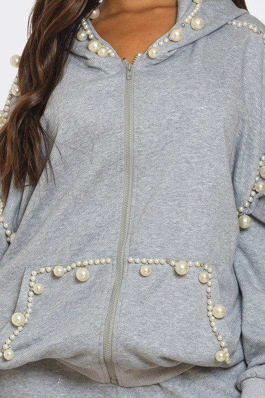 Pearl-Embellished Jogger Set