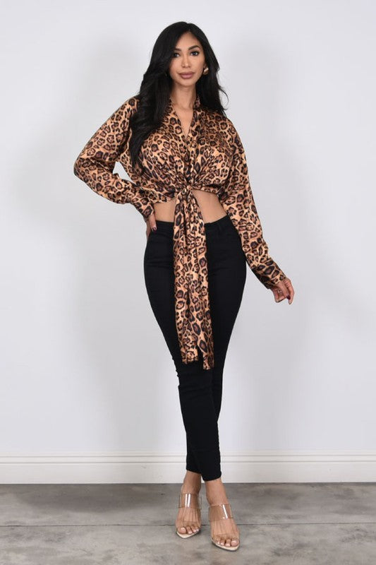 LEOPARD PRINT SELF TIE SHIRT