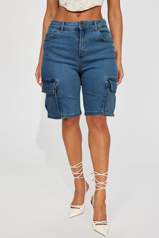 Denim Cargo Bermuda Shorts