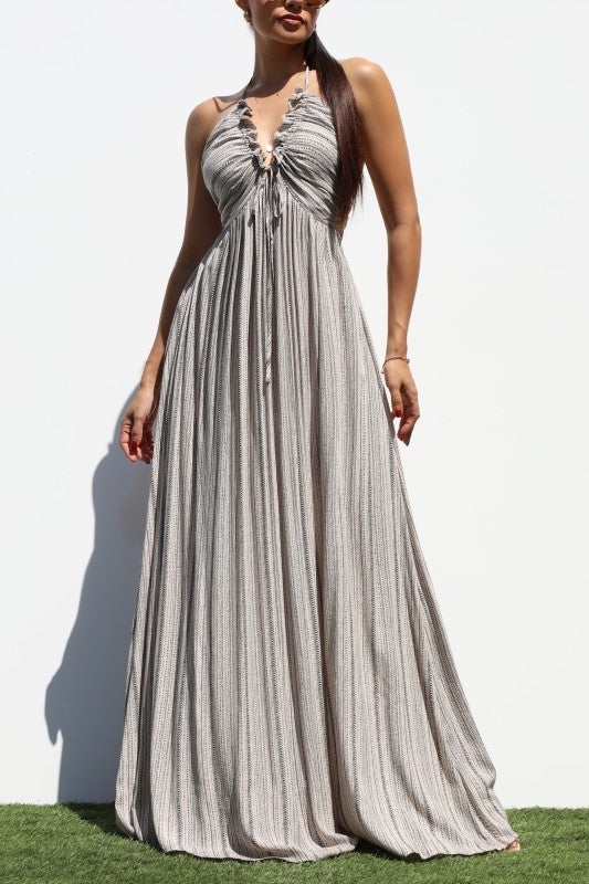 Printed V Neck Woven Maxi Dress