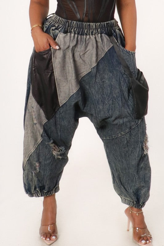 Drop Crotch Harlem Denim Pants With Pouch