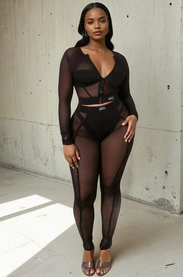 Popcorn Mesh Long Sleeve Top & Legging Set