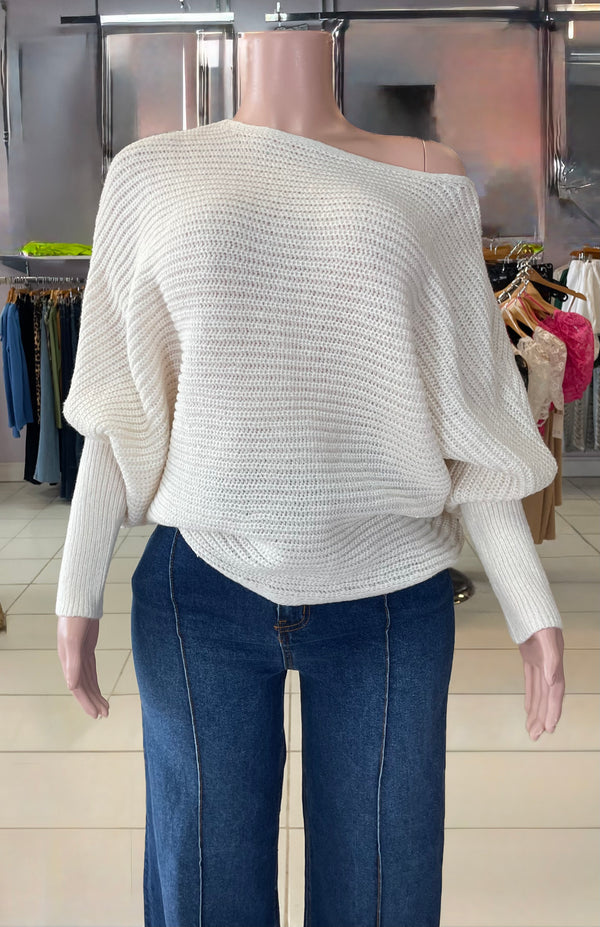 Knit off shoulder sweater (off-white)