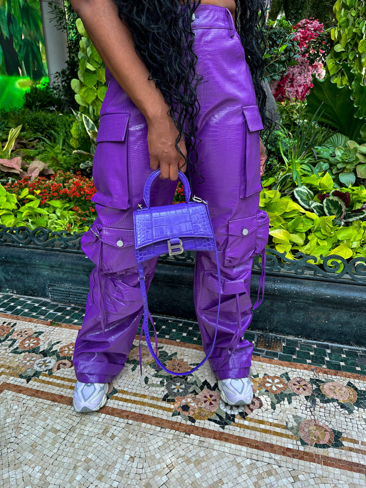 Exotic | Purple Croc High Waist Cargo Pants