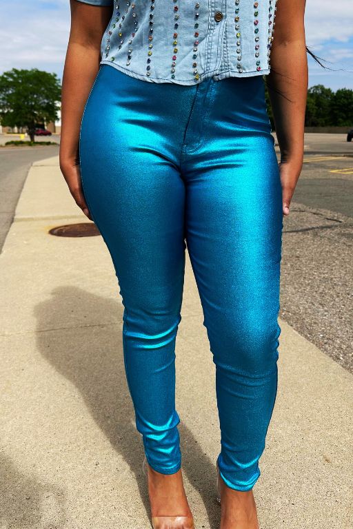 Coated Brazilian Jeans | Metallic Turquoise
