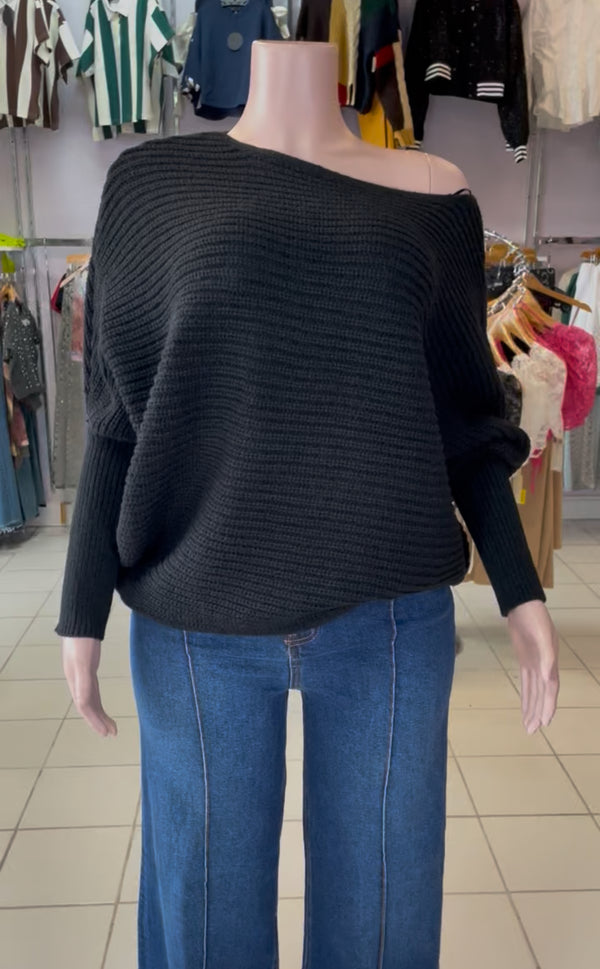 KNIT OFF SHOULDER SWEATER (BLACK)