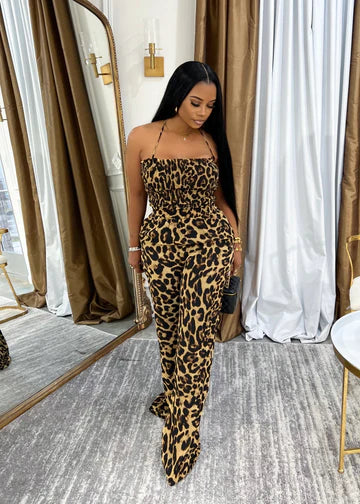 Leopard Jumpsuit Open Back