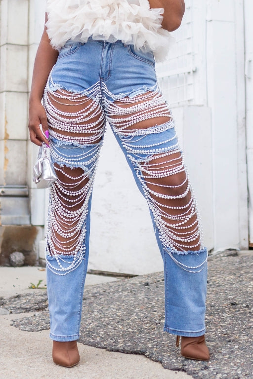 Mutha of Pearls | Embellished High Waist Jeans