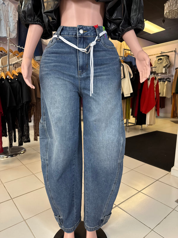 Medium stone rope belt denim