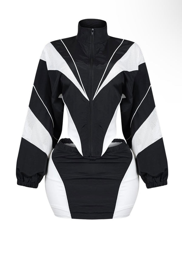 Black and white track skirt set