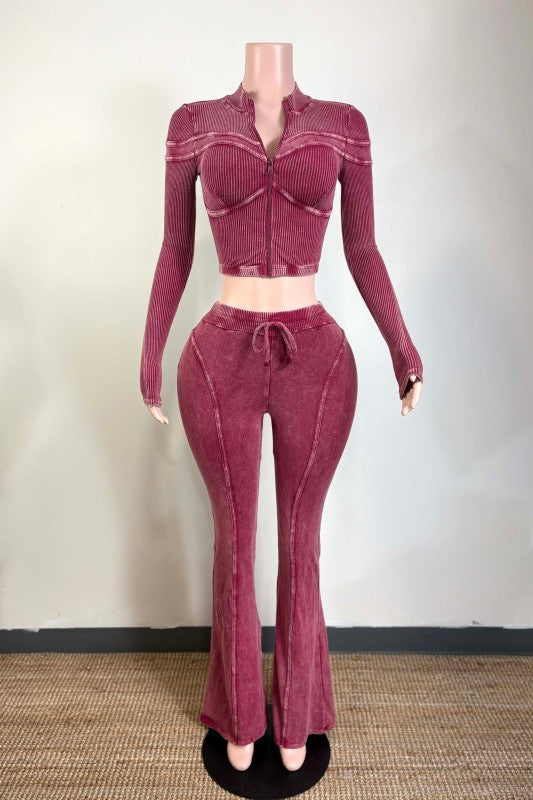 Wine Zip Up Jacket & Pant Set
