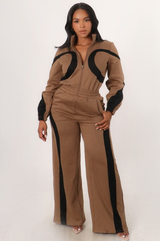 Mocha and black jogging suit