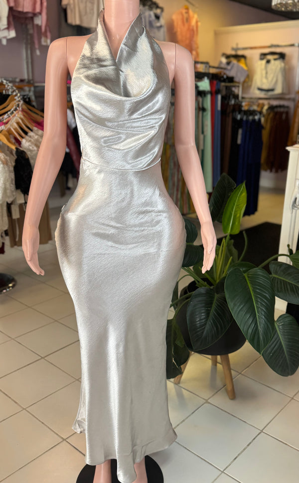 Silver Maxi Open Back Dress