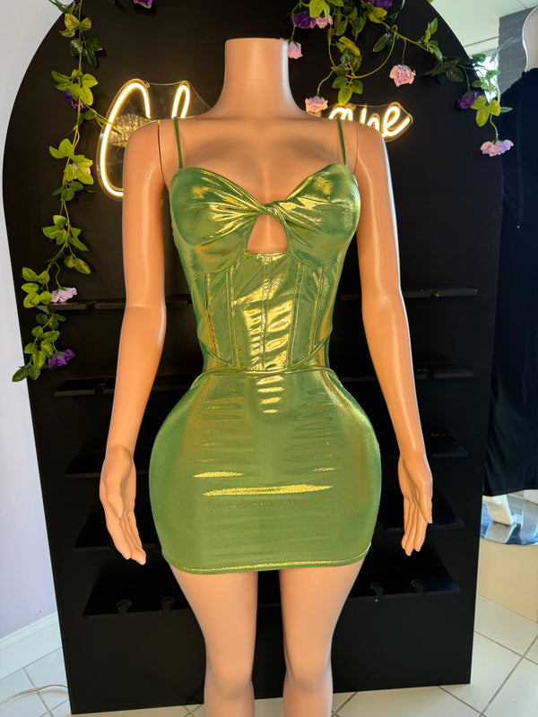 Green metallic bodycon dress