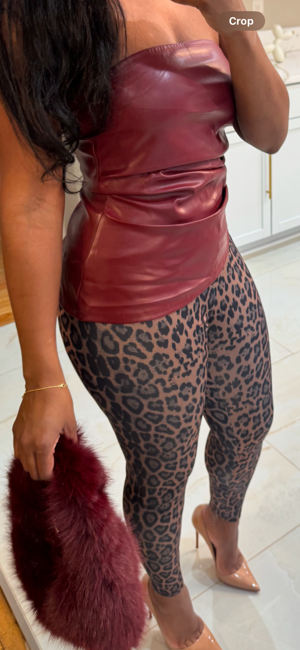 Burgundy faux leather tube top