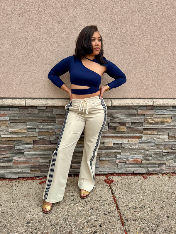 Navy and Cream wide leg pant