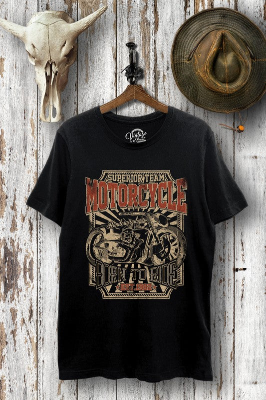 MOTORCYCLE BORN TO RIDE GRAPHIC VINTAGE T-SHIRT