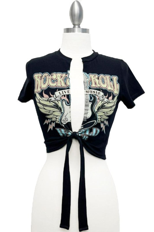 ROCK N' ROLL GRAPHIC FRONT KNOT COTTON TOP