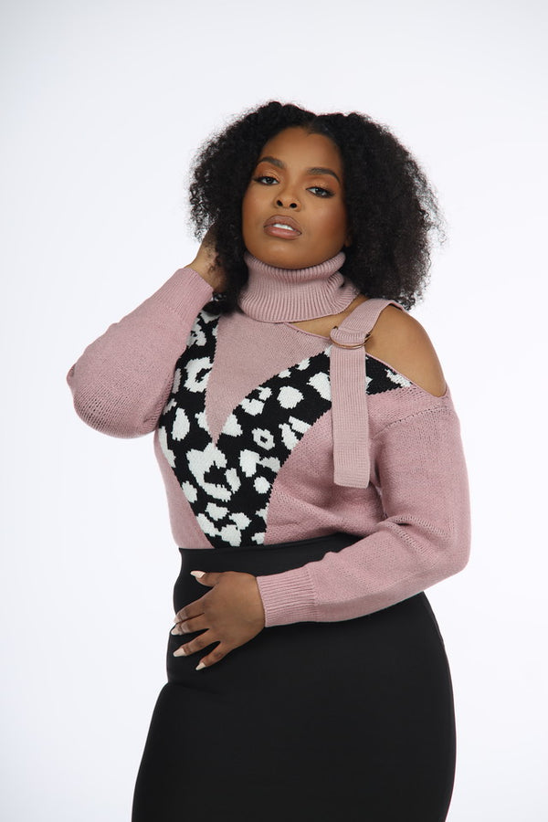 Spoiled Forever Wild Side Turtleneck Peek-A-Boo Sweater - Blush